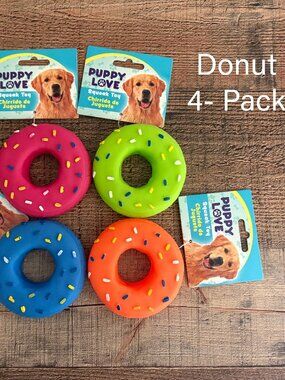 Pet Squeak Donuts - 4 Pack - Blue, Green, Pink & Orange - NWT